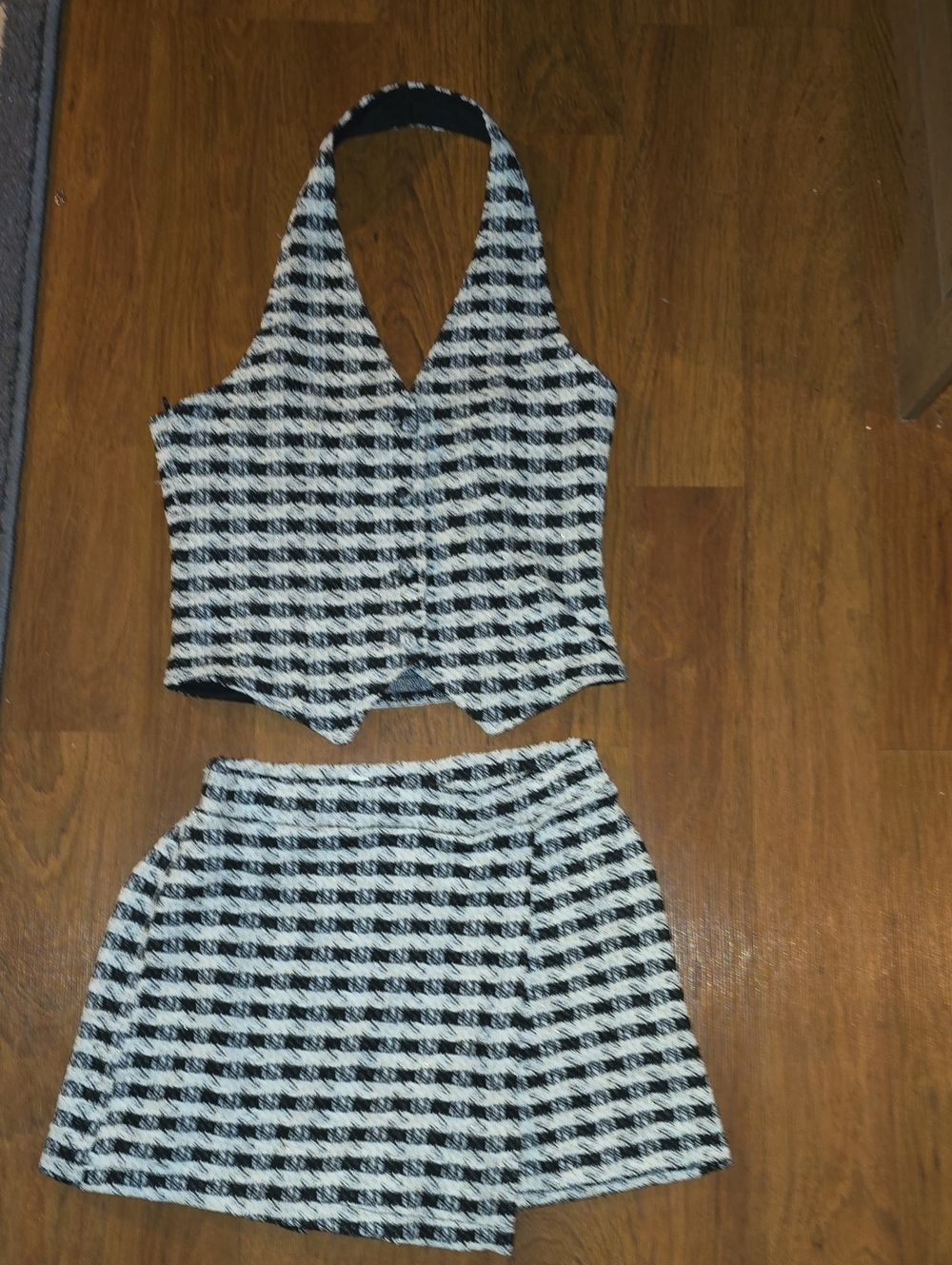 Black & White Houndstooth Two-Piece Skirt Set
